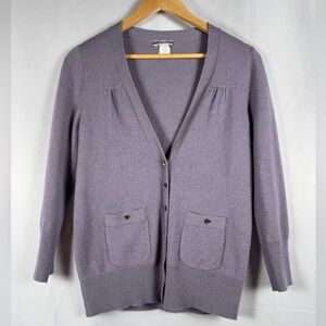 J Crew VTG 100% Italian Cashmere Cardigan Dusty Purple Preppy Classic Soft Med